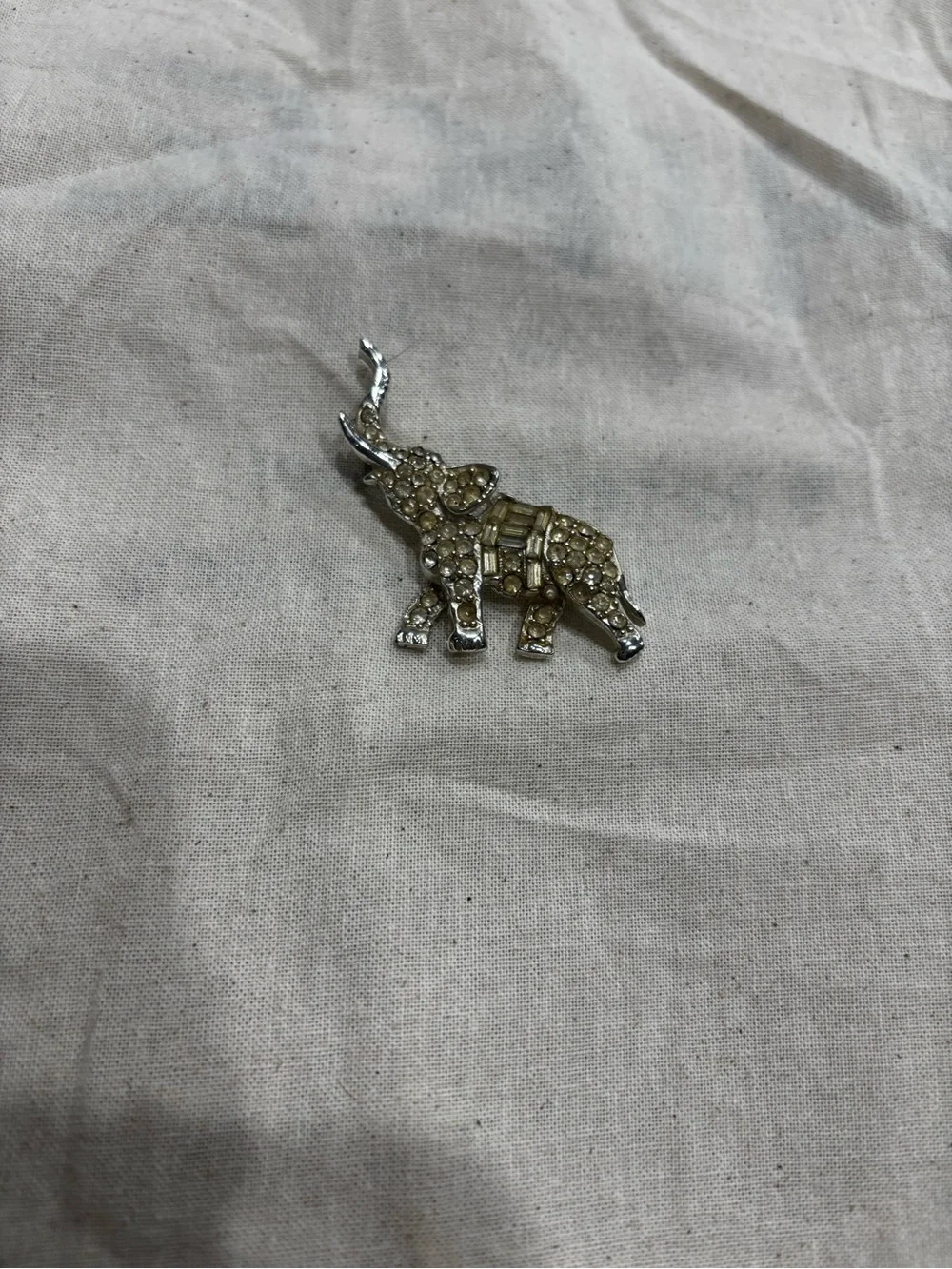 Vintage Silver Tone Rhinestone Elephant Brooch Pin | Lucky Elephant Figural